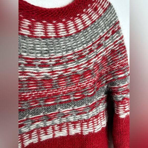 NEW ICELANDIC 100% WOOL BIG SWEATER HAND MADE size M fisherman red white unisex - Picture 11 of 17